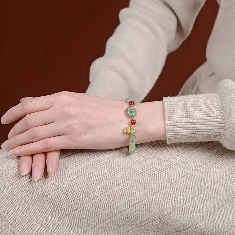 Buddha Stones 925 Sterling Silver Natural Hetian Jade Peace Buckle Red Agate Luck Bracelet - image 3