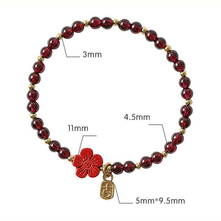 Buddha Stones 14K Gold Natural Garnet Cinnabar Flower Calm Bracelet - image 9