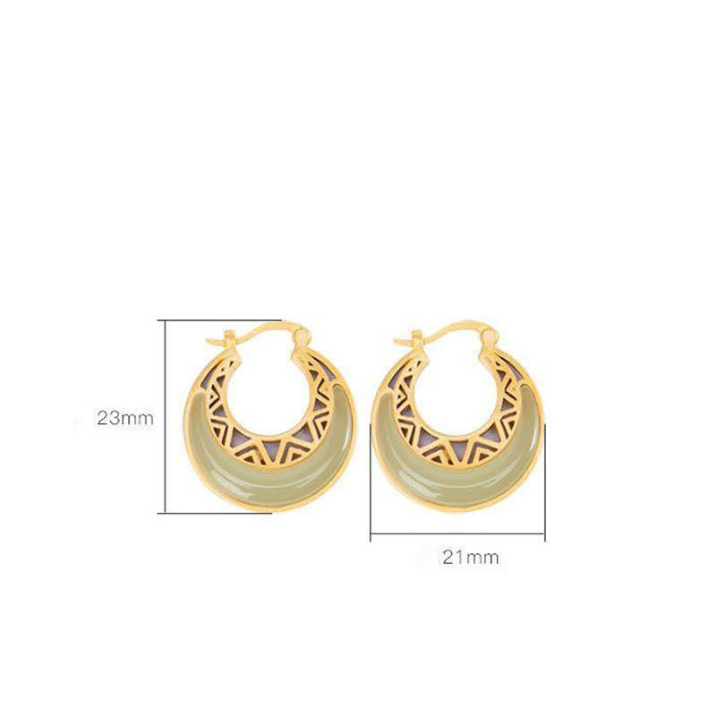 Buddha Stones Crescent Moon Jade Prosperity Drop Earrings - image 8