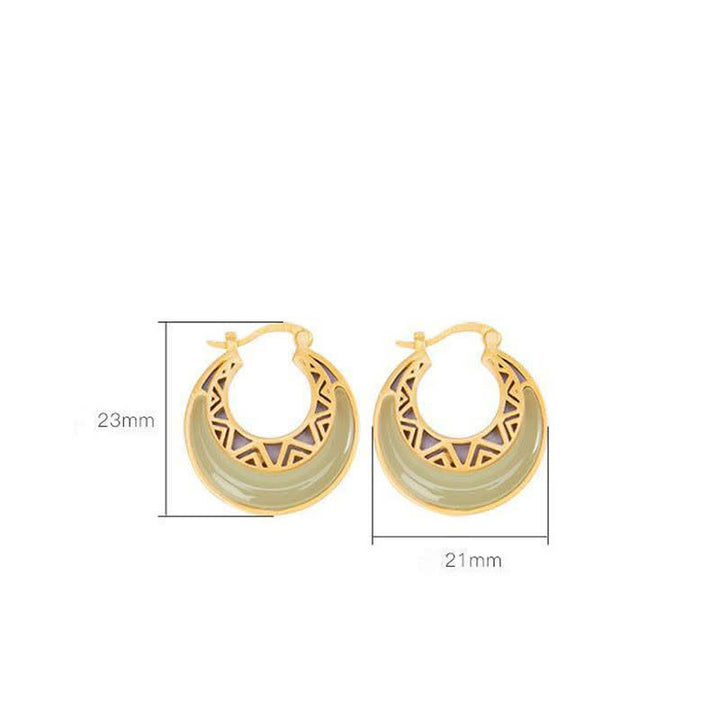 Buddha Stones Crescent Moon Jade Prosperity Drop Earrings - image 8