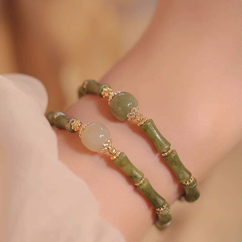Buddha Stones 14K Copper Plated Peridot Hetian Jade Bamboo Pattern Luck Bracelet - image 0