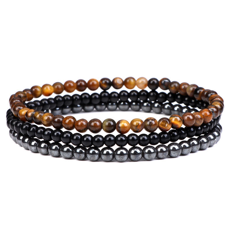 Buddha Stones 3Pcs Natural Crystal Stone Inner Peace Spiritual Bracelet - Tiger Eye&Black Glass Beads&Hematite(Wrist Circumference 15-19cm) - image 19