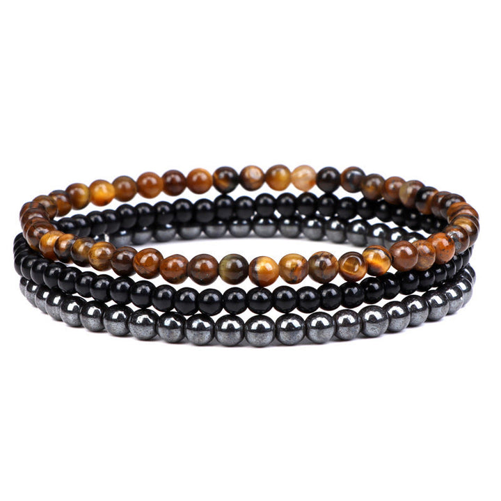 Buddha Stones 3Pcs Natural Crystal Stone Inner Peace Spiritual Bracelet - Tiger Eye&Black Glass Beads&Hematite(Wrist Circumference 15-19cm) - image 19