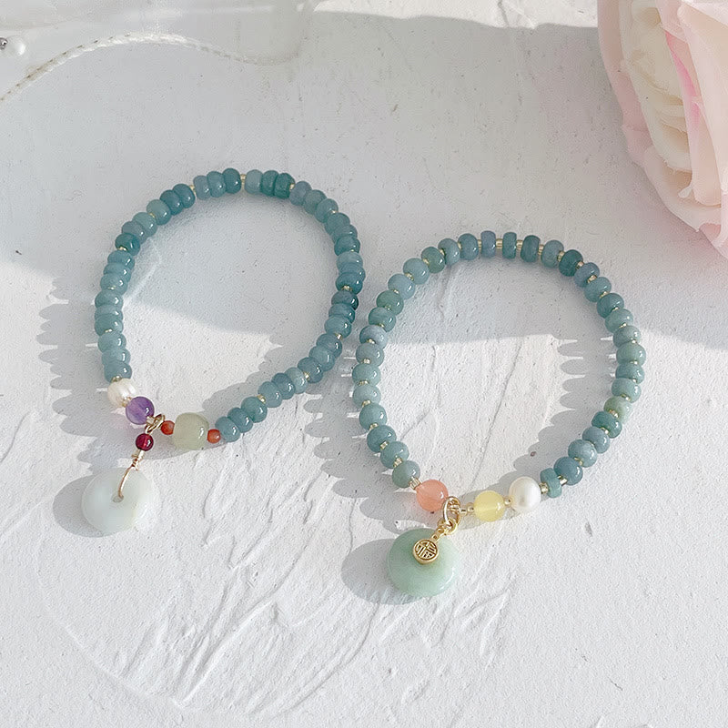 Buddha Stones Natural Hetian Jade Pearl Peace Buckle Fu Character Gourd Money Bag Strawberry Quartz PiXiu Luck Bracelet - image 1