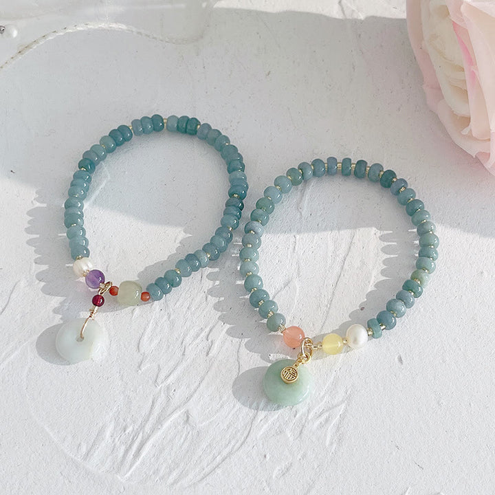 Buddha Stones Natural Hetian Jade Pearl Peace Buckle Fu Character Gourd Money Bag Strawberry Quartz PiXiu Luck Bracelet - image 1