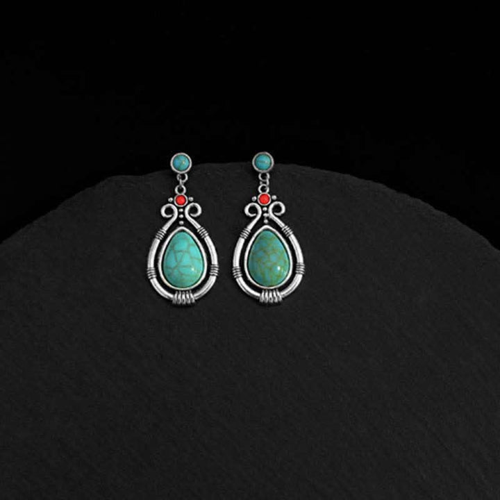 Tibet Vintage Turquoise Waterdrop Strength Drop Dangle Earrings Clips - image 5