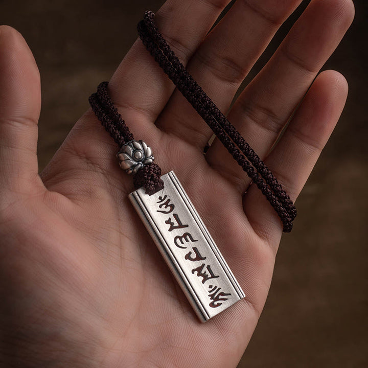 Buddha Stones 999 Sterling Silver Om Mani Padme Hum Engraved Lotus Wisdom Necklace Pendant - Om Mani Padme Hum(Love♥Focus) - image 0