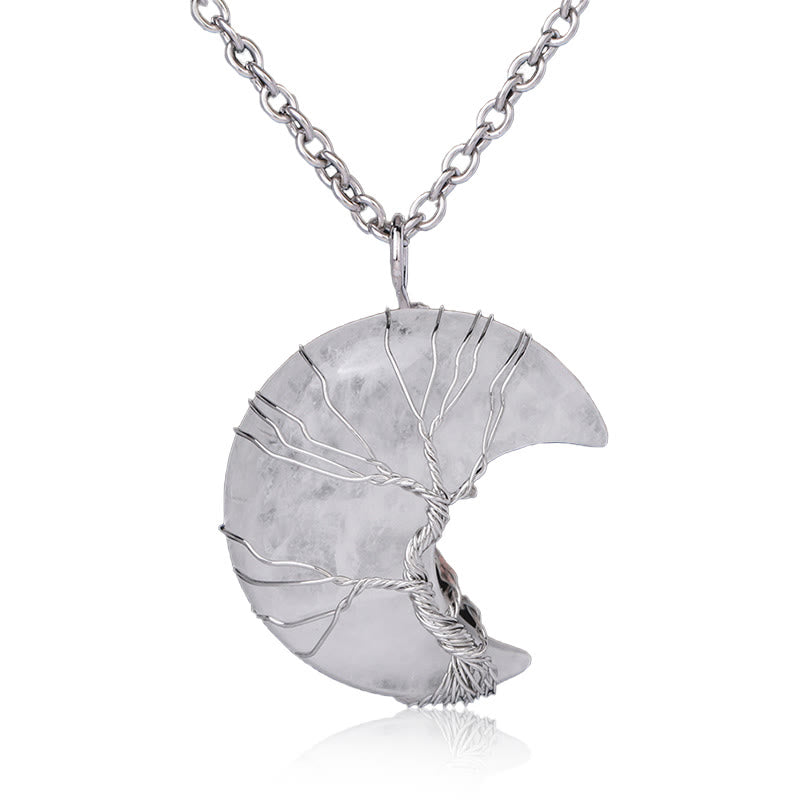 Buddha Stones Natural Quartz Crystal Moon Tree Of Life Healing Energy Necklace Pendant - White Quartz - image 8