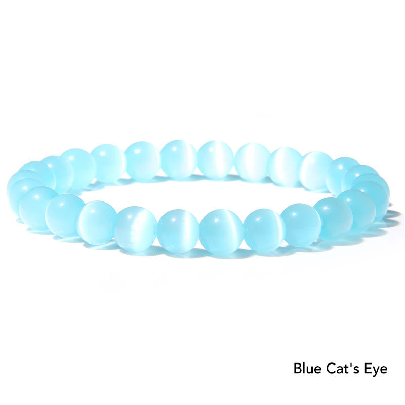 Natural Agate Stone Crystal Balance Beaded Bracelet - Blue Cat's Eye - image 21
