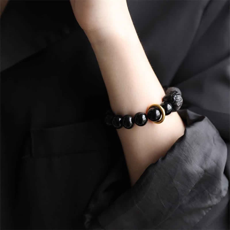 Buddha Stones Black Obsidian Silver Sheen Obsidian Lion Strength Bracelet - image 3