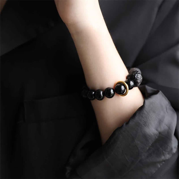 Buddha Stones Black Obsidian Silver Sheen Obsidian Lion Strength Bracelet - image 3