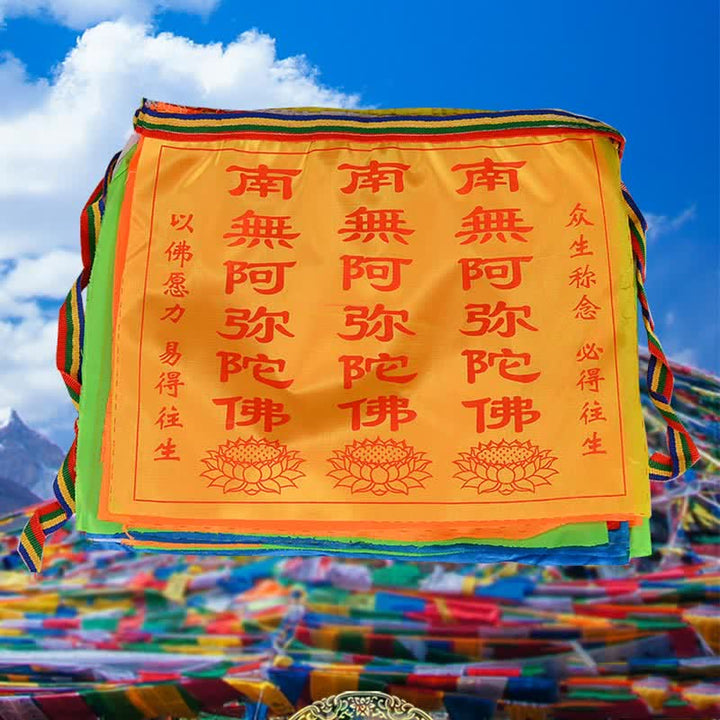Buddha Stones Tibetan 7 Colors Windhorse Letter Auspicious Lotus Outdoor 21 Pcs Prayer Flag - image 5
