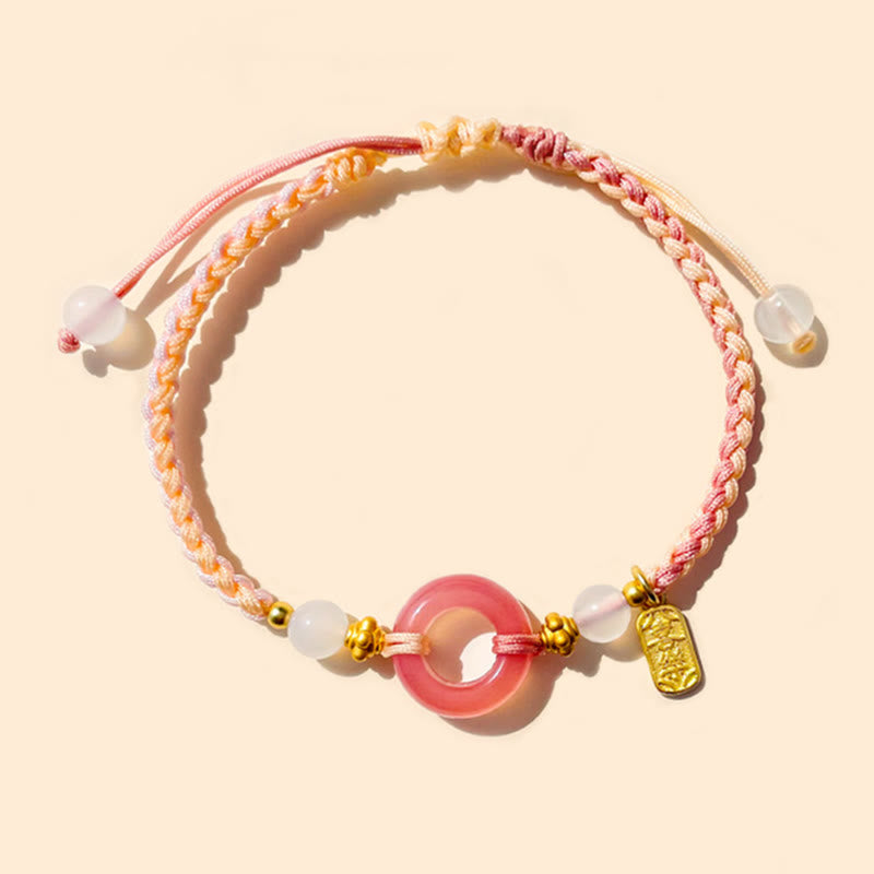 Buddha Stones Peace And Joy Agate Peace Buckle Auspicious Handmade Braided Bracelet - Pink Orange Peace Buckle(Wrist Circumference 14-19cm) - image 4