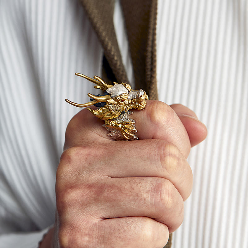 Buddha Stones 925 Sterling Silver Dragon Luck Success Protection Adjustable Ring Pendant - image 8