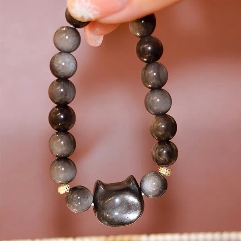 Buddha Stones Gold Sheen Obsidian Silver Sheen Obsidian Lovely Paw Lucky Cat Protection Bracelet - image 36