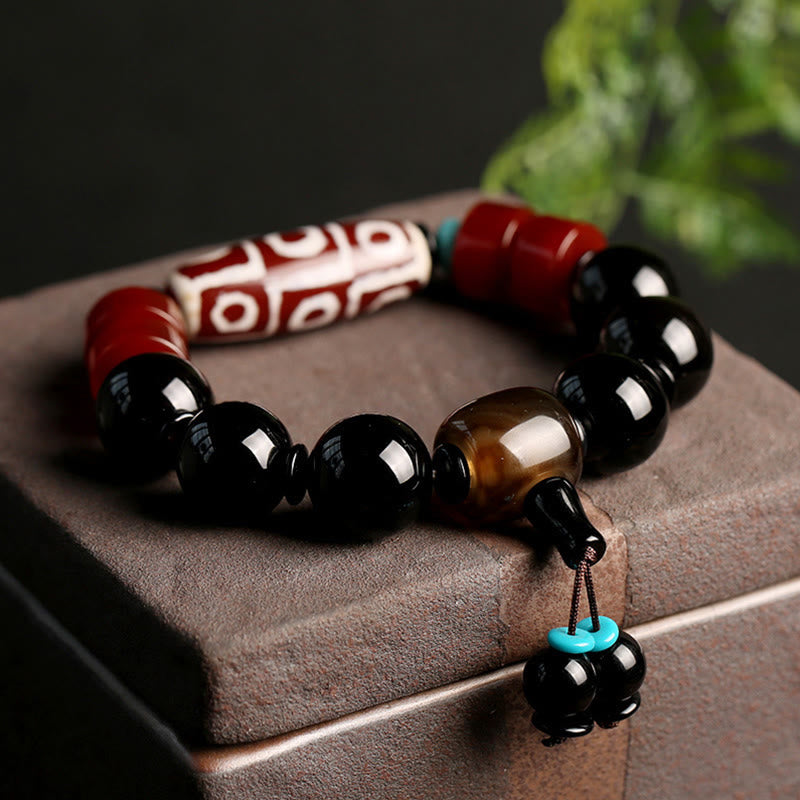 Buddha Stones Tibetan Nine-Eye Dzi Bead Black Onyx Wealth Protection Bracelet - Nine-Eye Dzi Bead - image 0