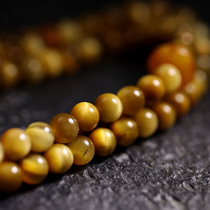 Buddha Stones 108 Mala Beads Natural Tiger Eye Copper Dorje Protection Tassel Bracelet - image 2