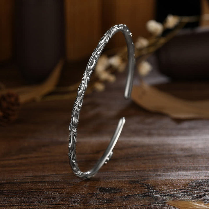 Buddha Stones 925 Sterling Silver Handmade Vines Engraved Protection Bracelet Bangle - image 1