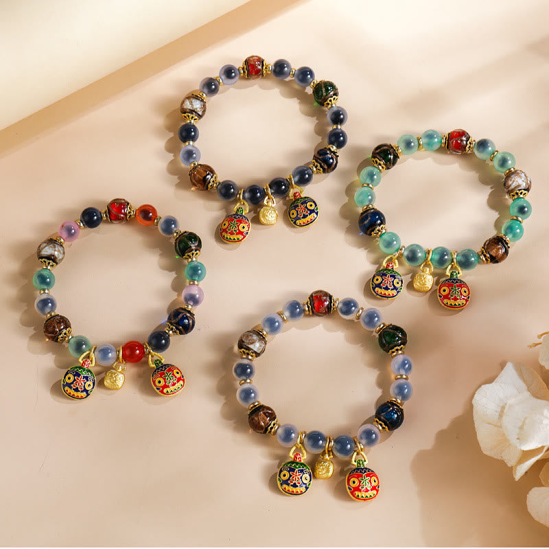 Buddha Stones Colorful Candy Agate Gold Swallowing Beast Family Liuli Glass Bead Strength Bracelet - image 8
