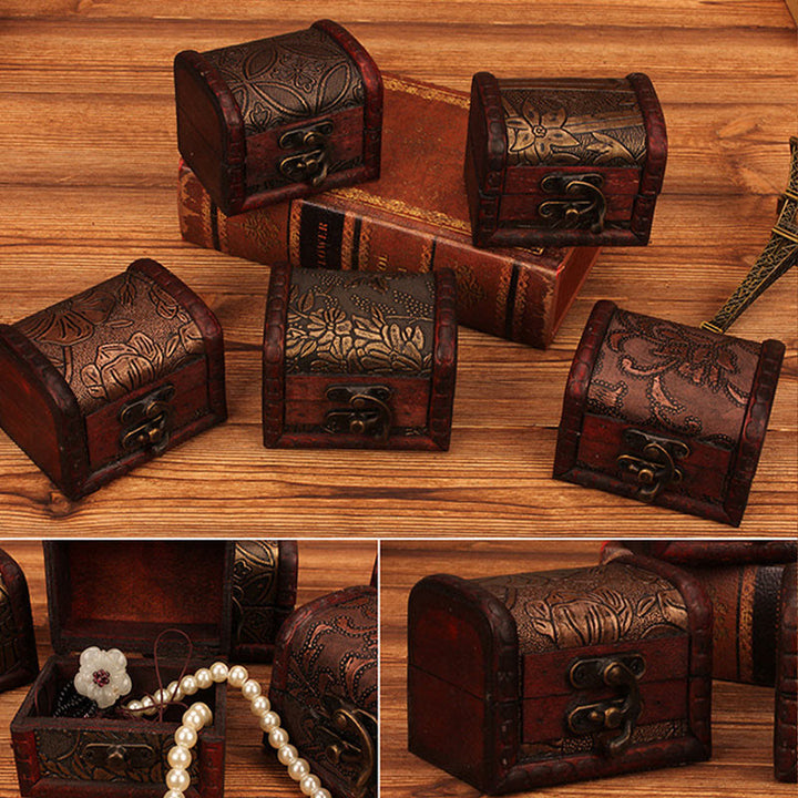 Buddha Stones Retro Small Wood Jewelry Box Lotus Golden Grape Copper Coin Daffodil Grass Flower Jewelry Storage Box - image 14