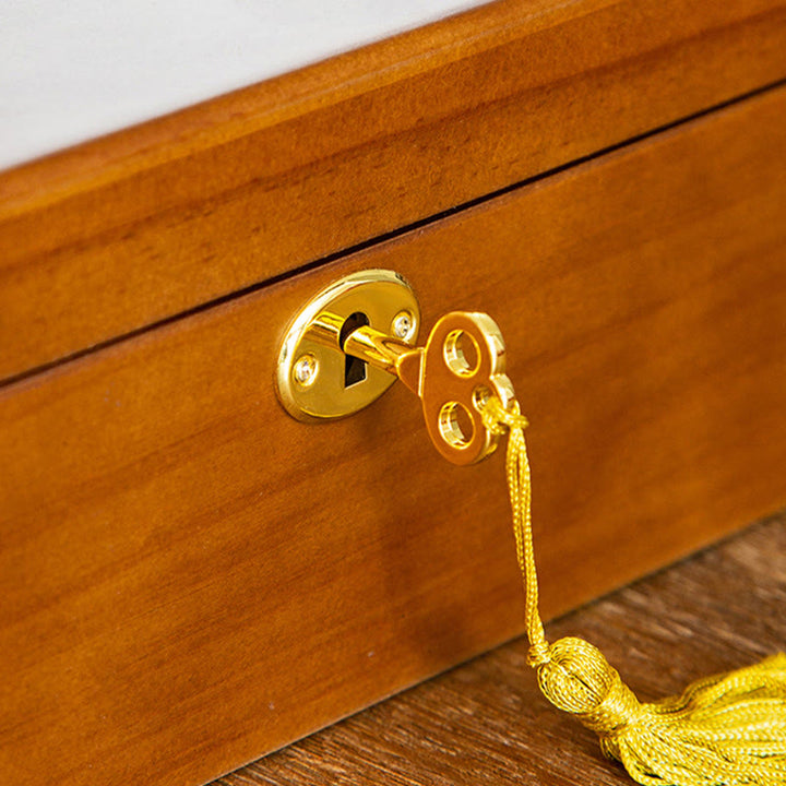 Buddha Stones Vintage Wooden Jewelry Box Two-Layer Solid Wood Jewelry Storage Box - image 11