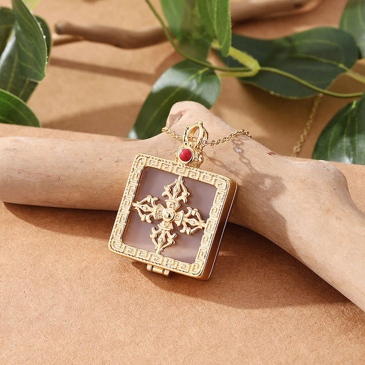 24K Gold Plated White Jade Double Dorje Protection Luck Necklace Pendant - image 1