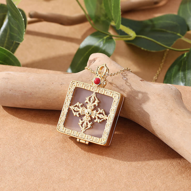 Buddha Stones 24K Gold Plated Copper Double Dorje Protection Luck Necklace Pendant - image 1