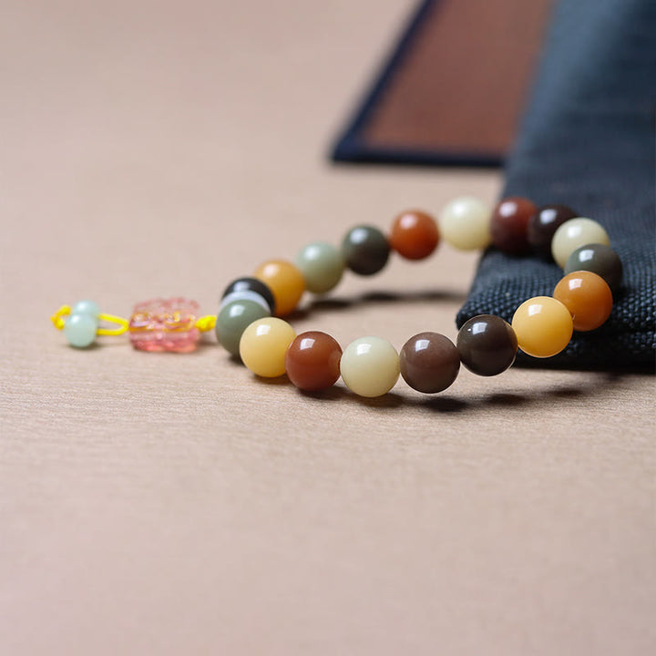 Buddha Stones Natural Multicolored Gradient Bodhi Seed Liuli Glass Charm Peace Bracelet - image 6