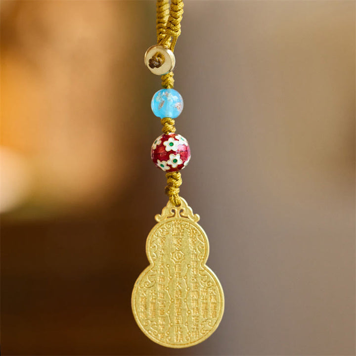 Buddha Stones Wu Lou Gourd Fu Character Tai Sui Amulet Fortune Phone Hanging Decoration Key Chain - Gourd Fu Character Yellow Rope Key Chain - image 8