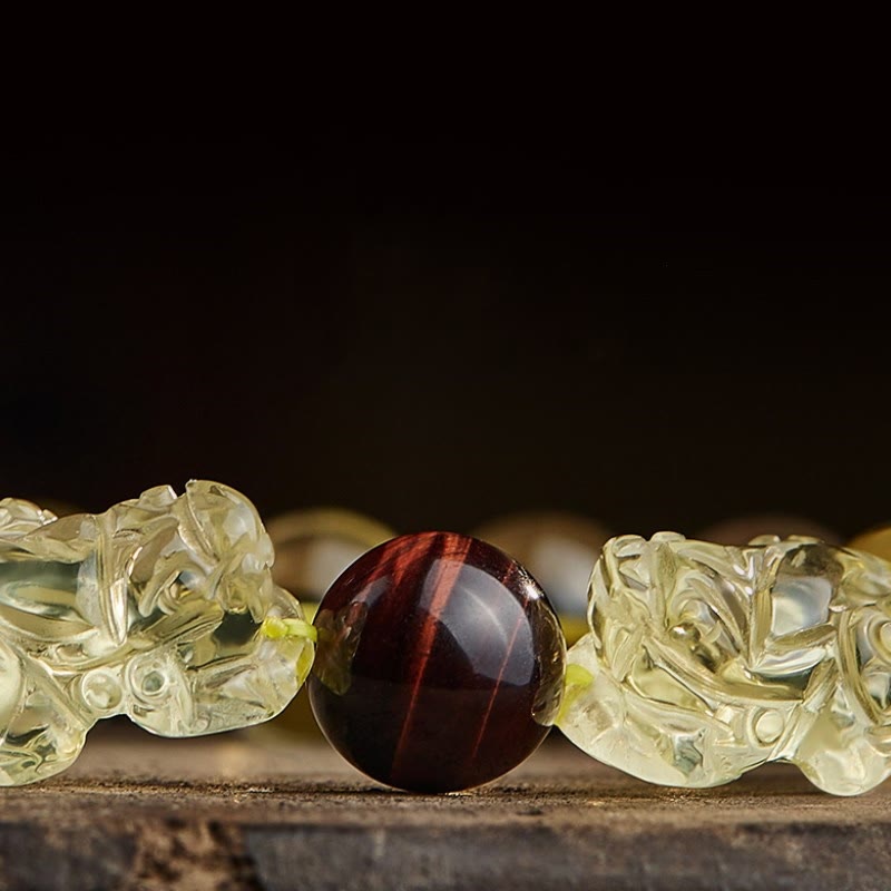 Buddha Stones Natural Citrine Double PiXiu Tiger Eye Prosperity Protection Bracelet - image 8