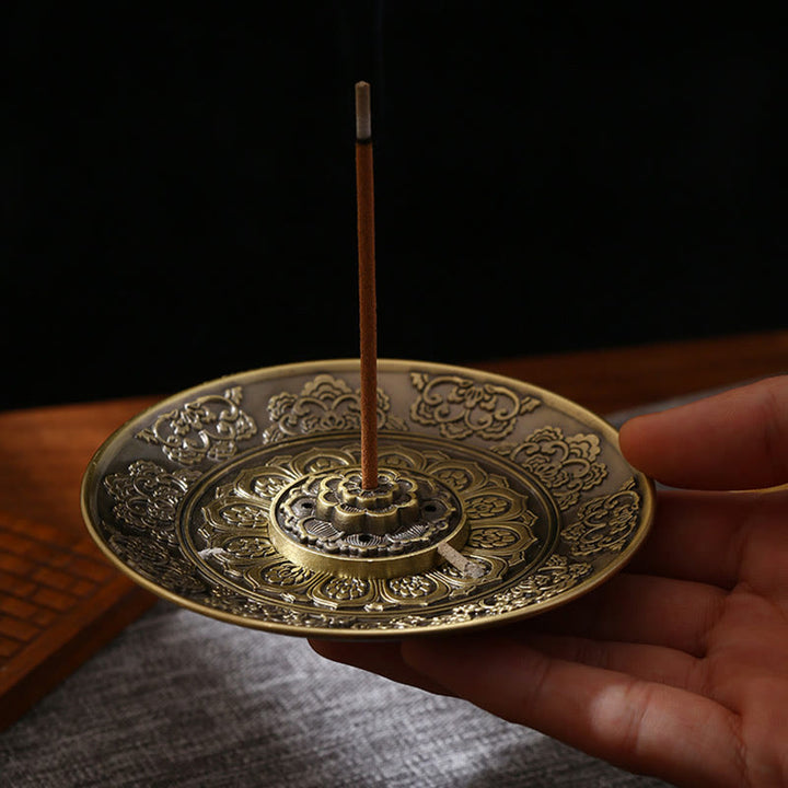 Buddha Stones Lotus Dragon Phoenix Eight Auspicious Symbols Zinc Alloy Incense Stick Holder Healing Incense Burner Decoration - image 2