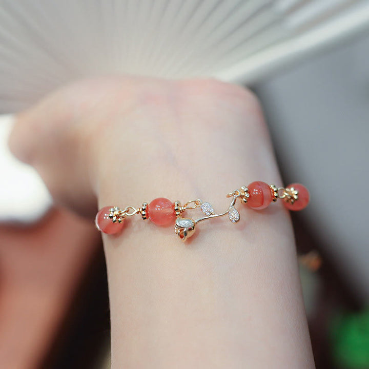 Buddha Stones Natural Red Agate Rose Confidence Calm Chain Bracelet - image 3