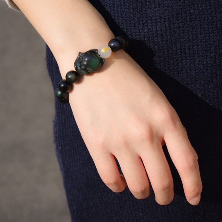 Buddha Stones Natural Rainbow Obsidian Gold Sheen Obsidian Silver Sheen Obsidian Fox Healing Bracelet - image 5