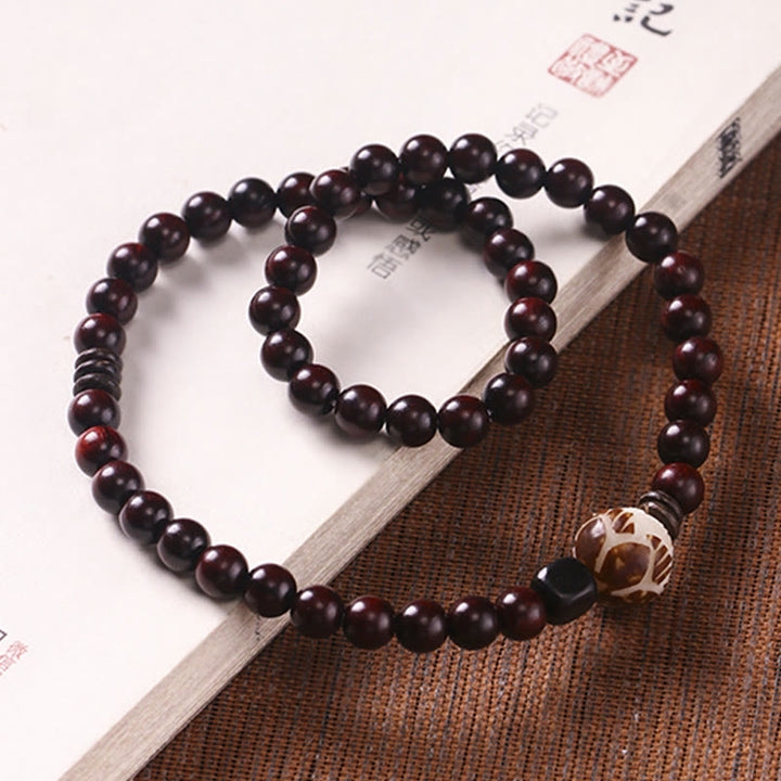 Buddha Stones Small Leaf Red Sandalwood Lotus Bodhi Seed Carved Protection Double Wrap Bracelet - image 2