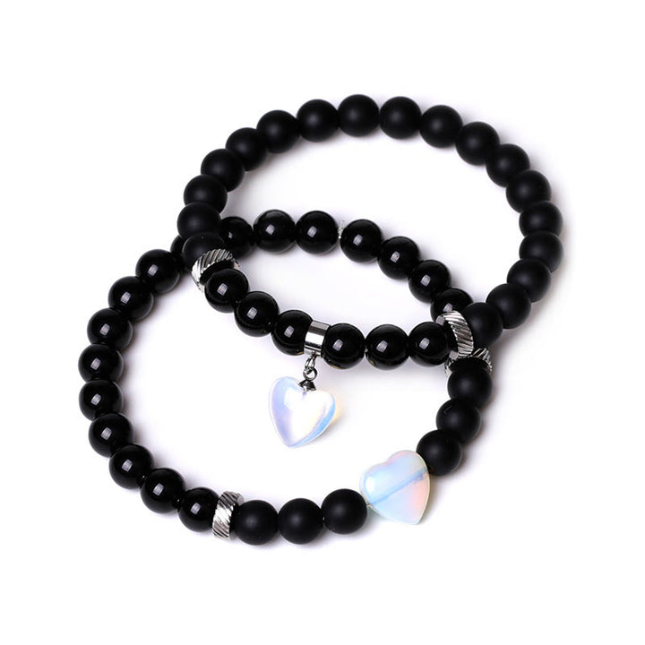 Buddha Stones 2Pcs Black Onyx Crystal Stone Love Heart Protection Support Couple Bracelet - Black Onyx&Opal - image 15
