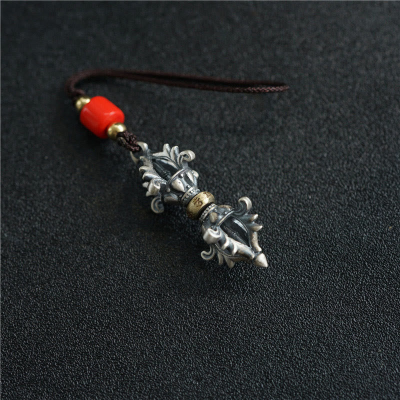 Buddha Stones 925 Sterling Silver Om Mani Padme Hum Dorje Vajra Engraved Strength Pendant Hanging Decoration - Dorje Hanging Decoration(14*35mm) - image 6