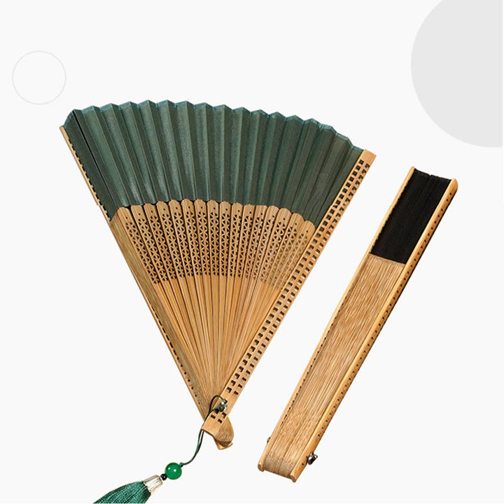 Buddha Stones Vintage Handheld Folding Fan With Bamboo Frames - image 9