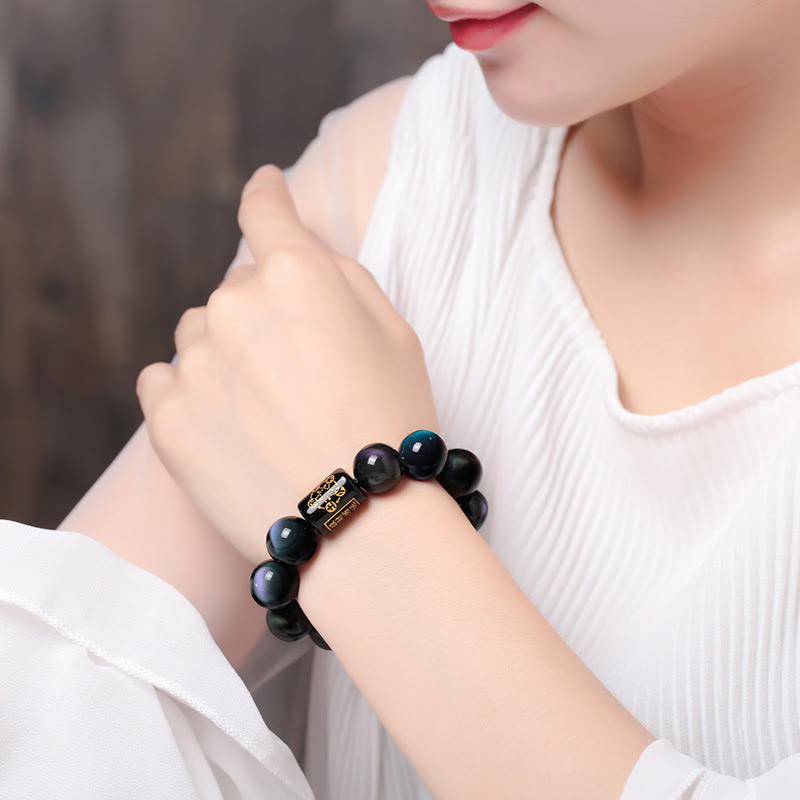 Buddha Stones Natural Rainbow Obsidian Positive Transformation Bracelet - image 5