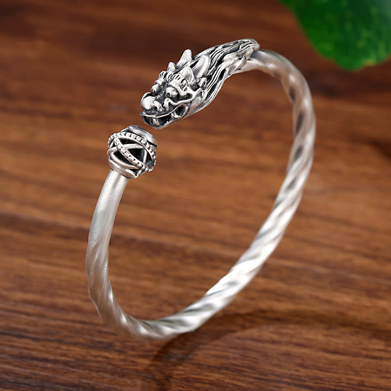 Buddha Stones 999 Sterling Silver Year of the Dragon Luck Strength Metal Cuff Bracelet Bangle - Dragon(Luck♥Strength)(Adjustable) - image 0