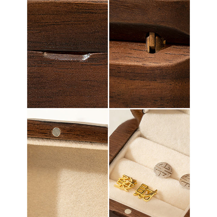 Retro Handmade Black Walnut Wood Ring Jewelry Storage Box Leaf Wooden Gift Box - image 5