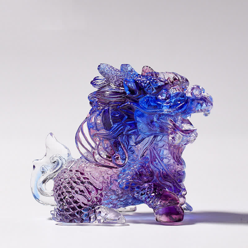 Buddha Stones Feng Shui Kirin Handmade Liuli Crystal Art Piece Home Office Decoration - Purple - One - image 1