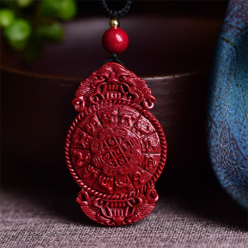 Buddha Stones Laughing Buddha Yin Yang Chinese Zodiac Gourd Natural Cinnabar Blessing Necklace Pendant - Chinese Zodiac 37*23*10mm - image 14