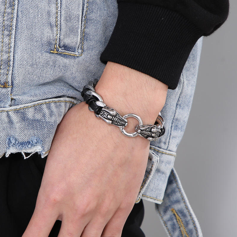 Buddha Stones Dragon Leather Titanium Steel Protection Luck Braided Bracelet - image 12