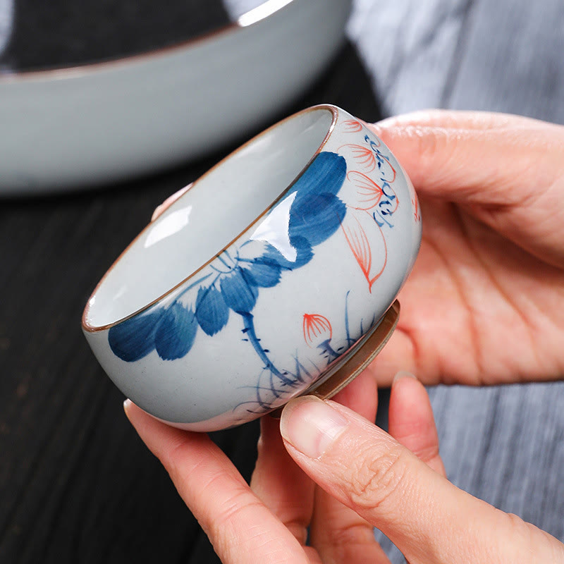 Buddha Stones Lotus Flower Leaf Bamboo Ceramic Teacup Kung Fu Tea Cups - image 5
