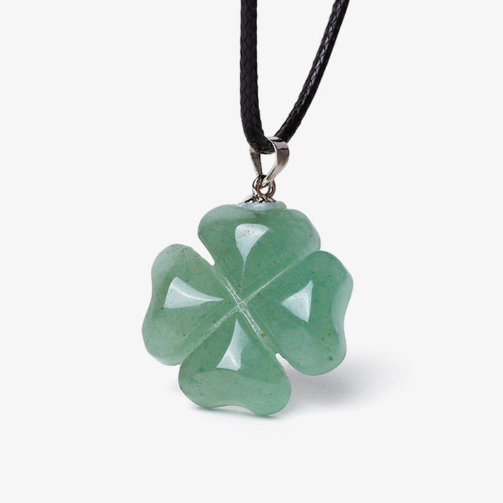 Buddha Stones 925 Sterling Silver Green Aventurine Four Leaf Clover Luck Leather Rope Necklace Pendant - image 2