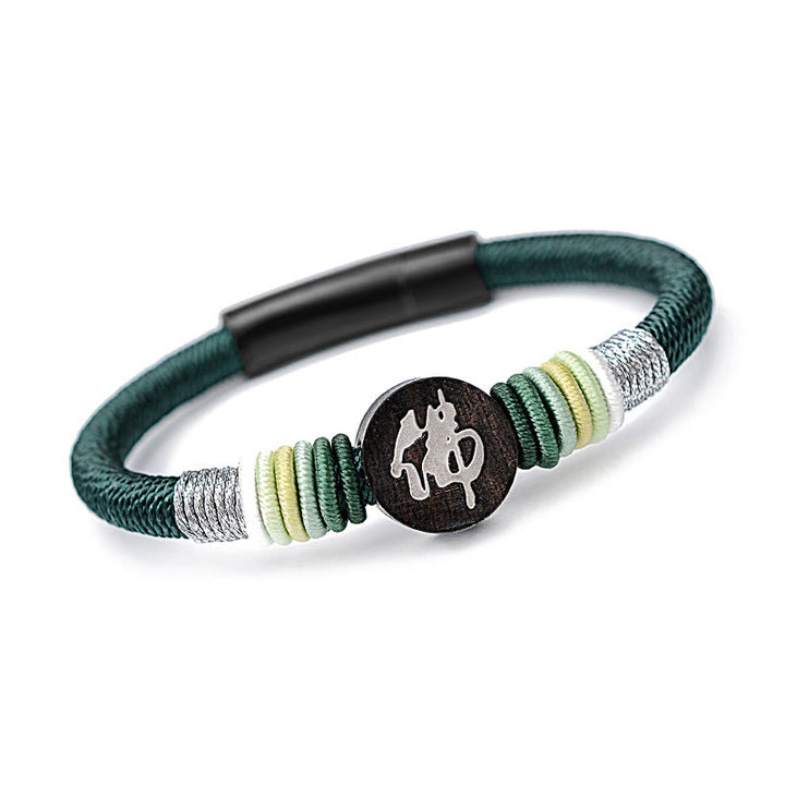 Buddha Stones Buddha Character Ebony Handcrafted Rope Bracelet - Dark Green - 18cm - image 13