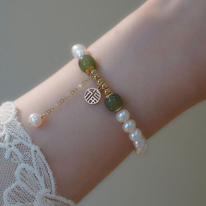 Buddha Stones Natural Pearl Hetian Jade Happiness Wisdom Bead Bracelet - image 11