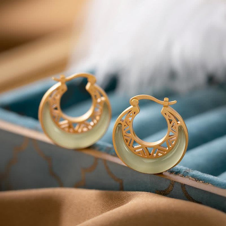Buddha Stones Crescent Moon Jade Prosperity Drop Earrings - Jade (Prosperity ♥ Abundance) - image 0