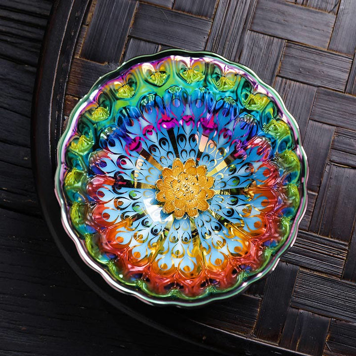 Buddha Stones Vivid Peacock Lotus Inlaid Design Colorful Chinese Jianzhan Ceramic Teacup Kung Fu Tea Cup - image 10