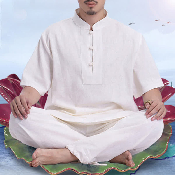 Buddha Stones Spiritual Zen Meditation Prayer Practice Cotton Linen Clothing Men's Set - image 1